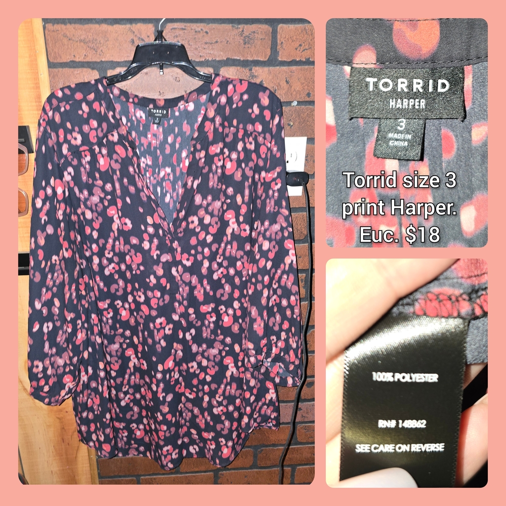 Torrid Harper Black and Pink Blouse